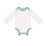 Long Sleeve Onesie in White with Grass Green