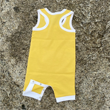 Cotton Romper in Misted Yellow with White