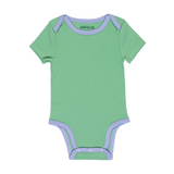 Short Sleeve Onesie in Grass Green with Blue