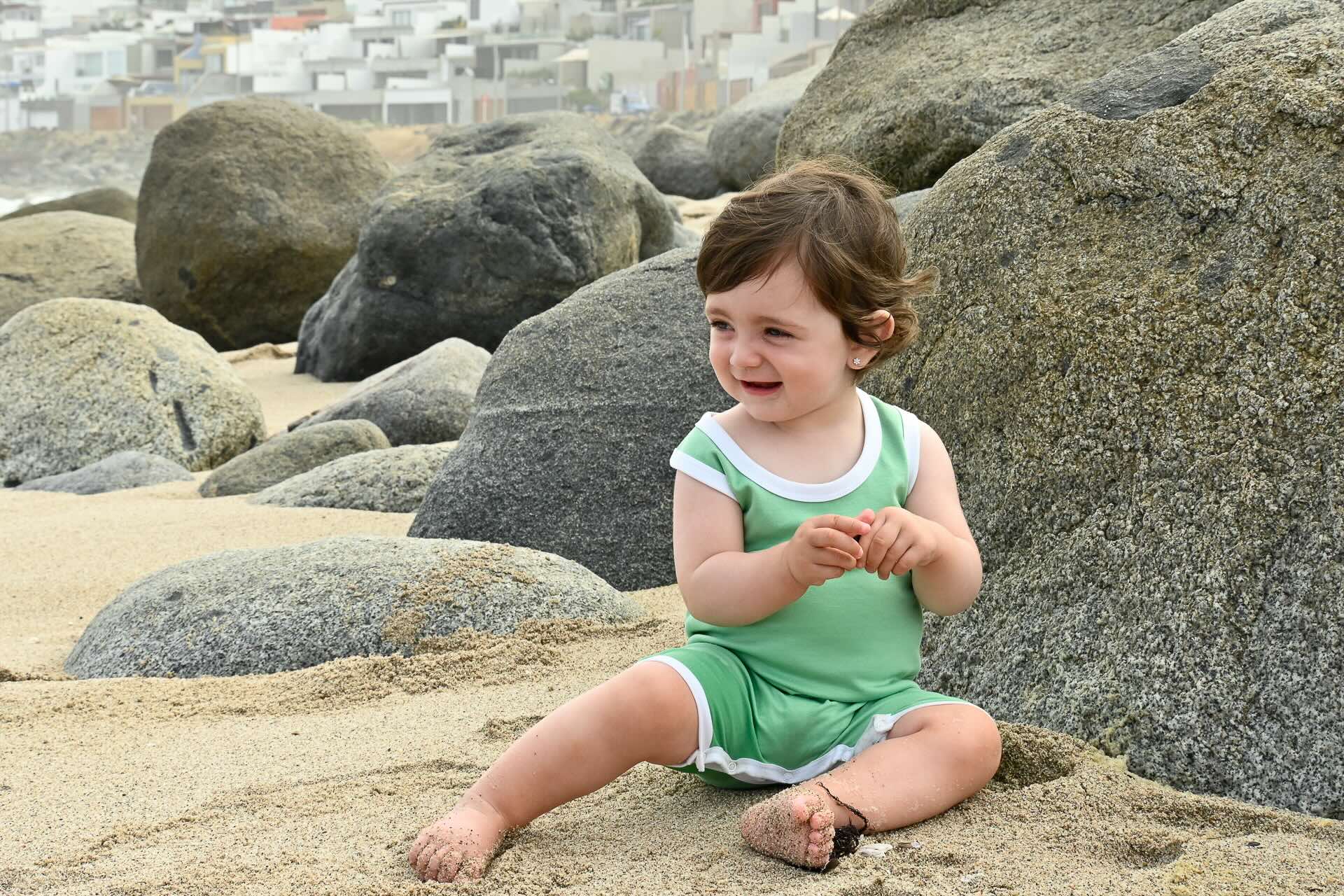 Baby in Green Summer Romper