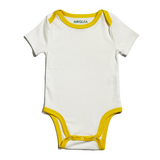 Short Sleeve Onesie in White with Misted Yellow