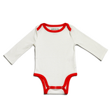 Long Sleeve Onesie in White with Engine Red